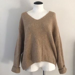 Vneck heavy knit cable sweater